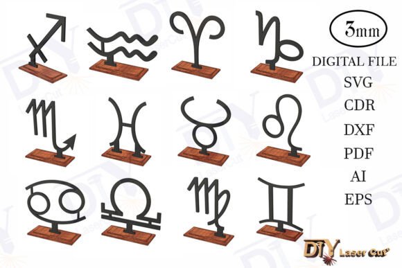 12 Zodiac Signs with Stand for Laser Cutting Ornaments
