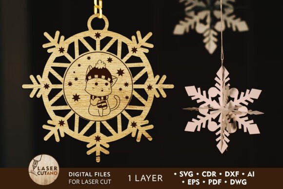 Cat Christmas Tree Ornament Template for Laser Cutting Ornaments
