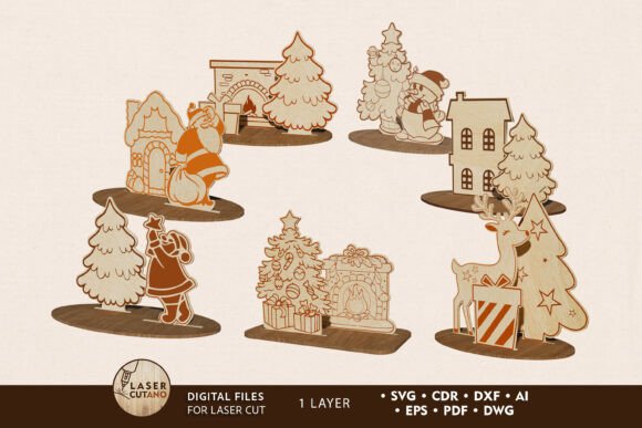 Christmas Decorative Stand Bundle Files for Laser Cutting and Winter Amp