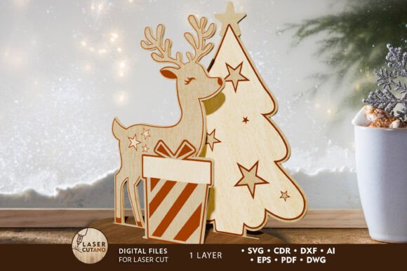 Christmas Deer Decorative Stand Template for Laser Cutting & Winter Amp