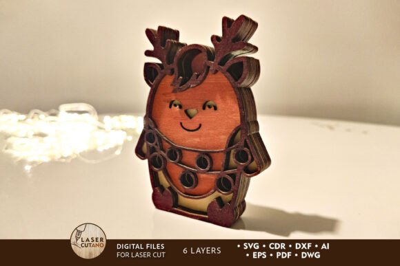 Christmas Deer Multilayer Template for Laser Cutting and Winter Amp