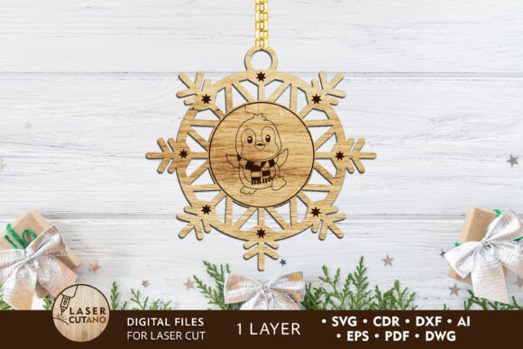 Christmas Ornament with Penguin Cut File for Winter Amp
