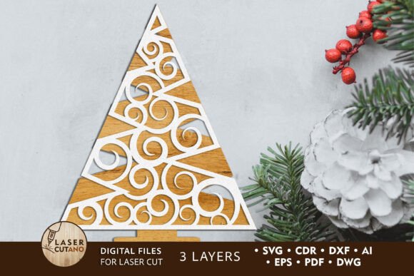 Christmas Ornamented Stand Wood Cut File for Laser Cutting