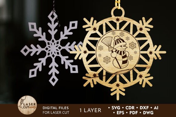 Christmas Snowman Ornament Template for Laser Cutting Ornaments
