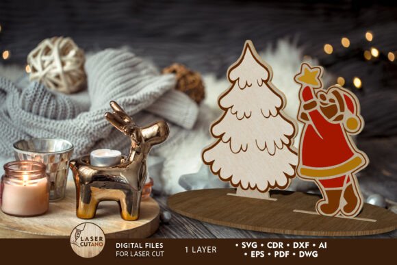 Christmas Stand Wood Cut Template for Laser Cutting and Winter Amp