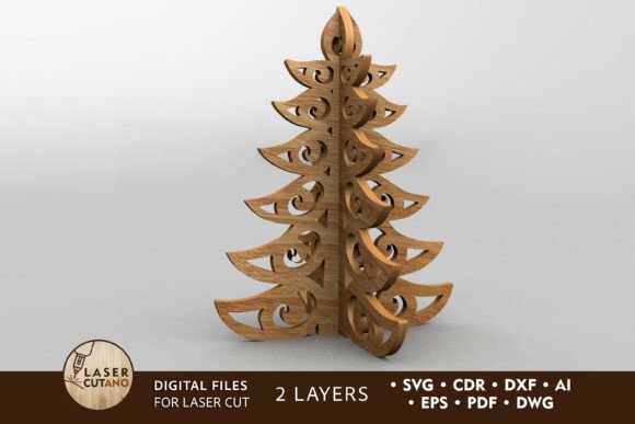 Christmas Tree Decorative 3D Model for Laser Cutting and Winter Amp