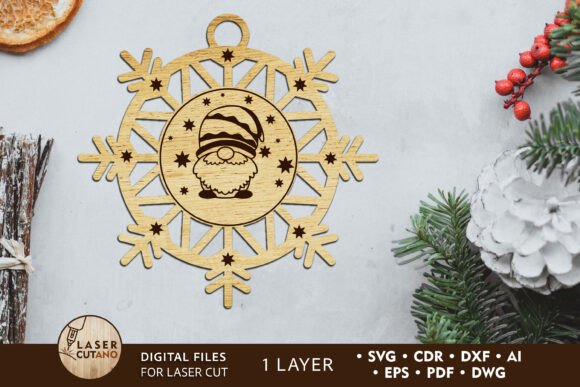 Christmas Tree Toy with Gnome Cut File for Laser Cutting and Ornaments