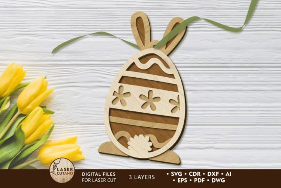 Easter Bunny Egg Decoration, Cut File for Laser Cutting & Spring Amp