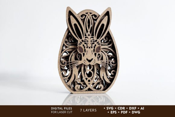 Easter Bunny Egg, Multilayer Cut File for Laser Cutting & Spring Amp