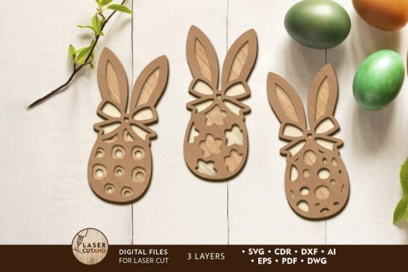 Easter Bunny Eggs Set Crafting Templates for Laser Cutting and Spring Amp
