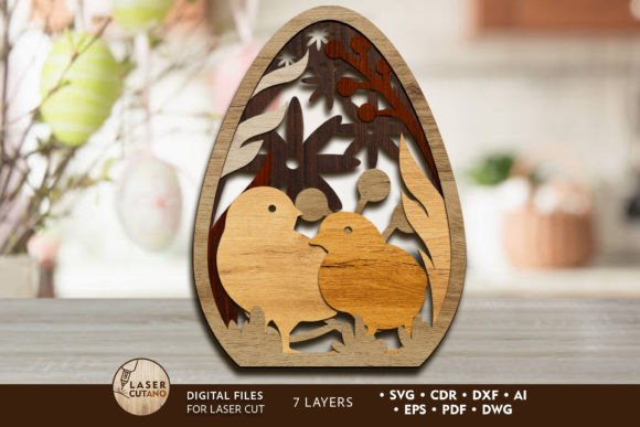 Easter Crafting Egg, Layered Template for Laser Cutting and Spring Amp