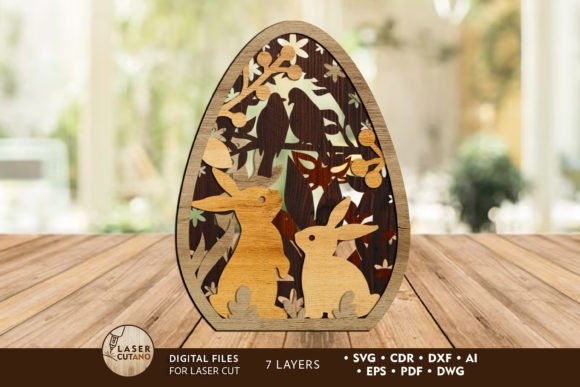 Easter Egg Bunny Silhouettes, Decorative for Laser Cutting and Spring Amp