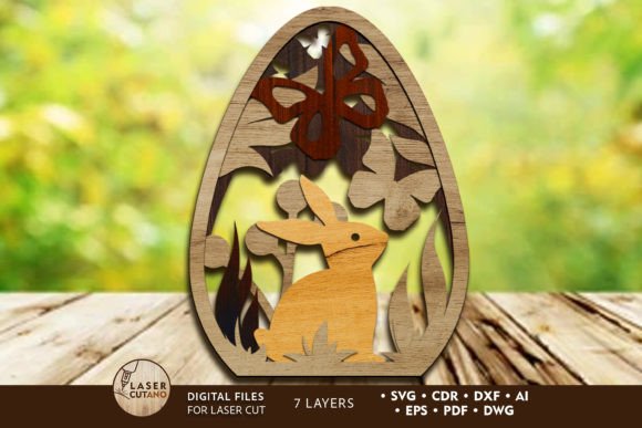 Easter Egg with Rabbit, Decor Template for Laser Cutting and Spring Amp