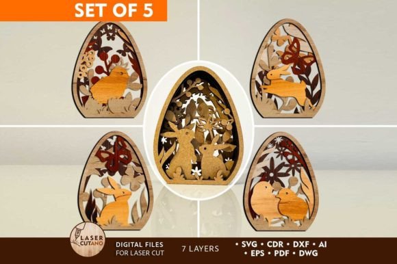 Easter Eggs Set, Decorative Templates for Laser Cutting & Spring Amp