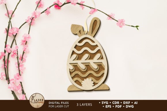 Easter Ornaments Egg, Layered Cut File for Laser Cutting and Spring Amp