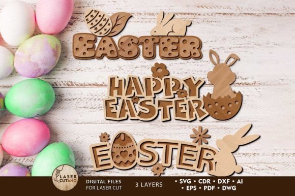 Easter Panels with Bunny, Decor Template for Laser Cutting