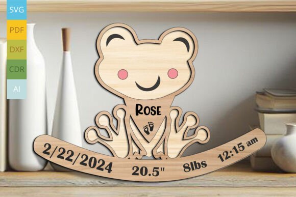 Frog Baby Birth Announcement Newborn SVG for Laser Cutting Birthday