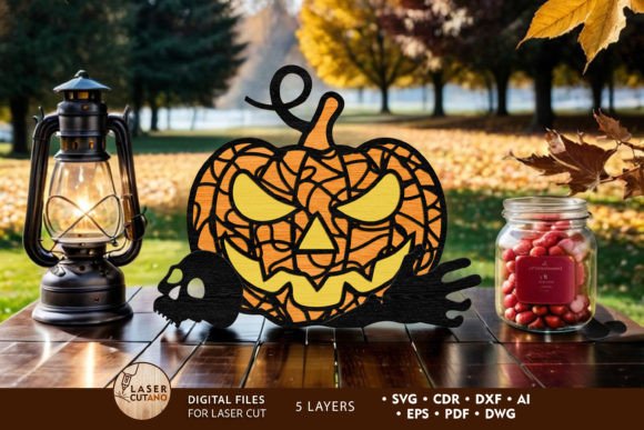 Halloween Decorative Pumpkin Template for Laser Cutting and Autumn Amp