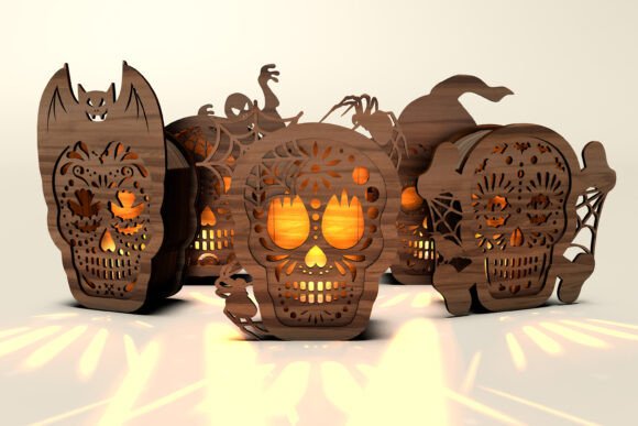 Halloween Skull Lantern Bundle: Laser Cutting for Autumn Amp