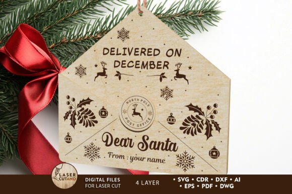 Santa Letter with Christmas Ornaments for Laser Cutting Winter Amp