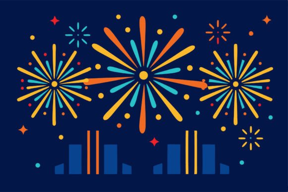 SVG Fireworks Display over Cityscape Graphics and Illustrations Review