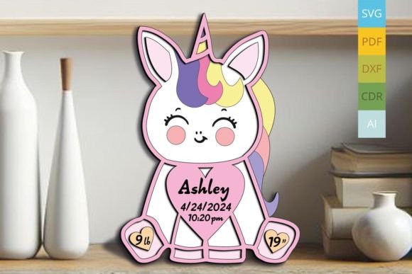 Unicorn Baby Birth Announcement Sign SVG for Laser Cutting and Signs